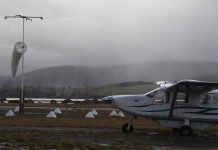 Airvan GA-8 in poor weather conditions at Cambridge Aerodrome, Tasmania.