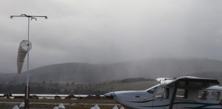 Airvan GA-8 in poor weather conditions at Cambridge Aerodrome, Tasmania.