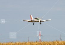 Plane flying with markers demonstrating situational awareness.