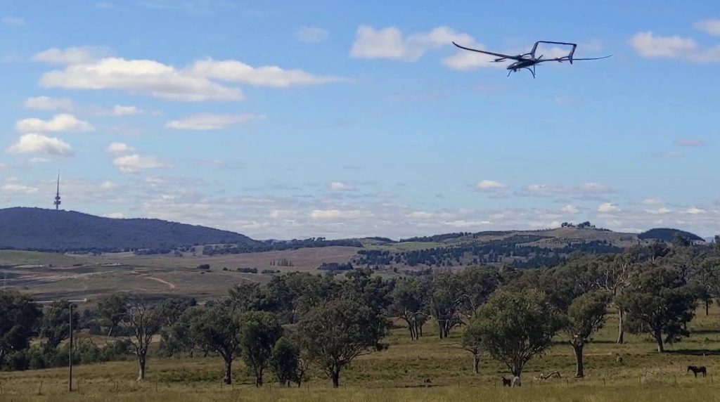 Carbonix bushfire detection drone flying at ANU Spring Valley