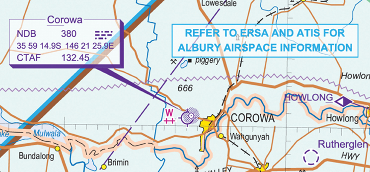 Map showing the ‘double plus’ symbol for Corowa