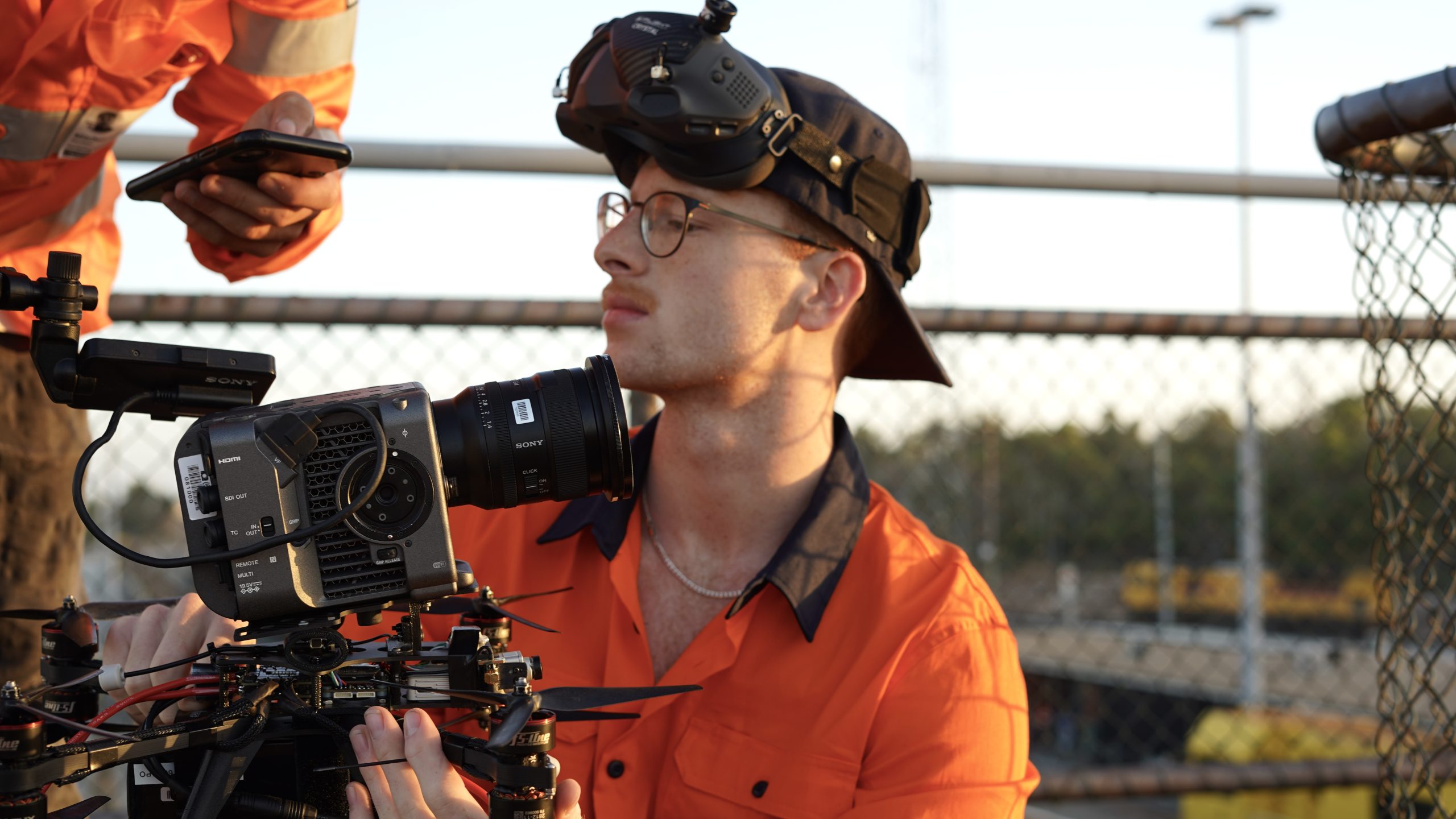 Rudi setting up an FX6 on Profly’s custom FPV Cinema Drone