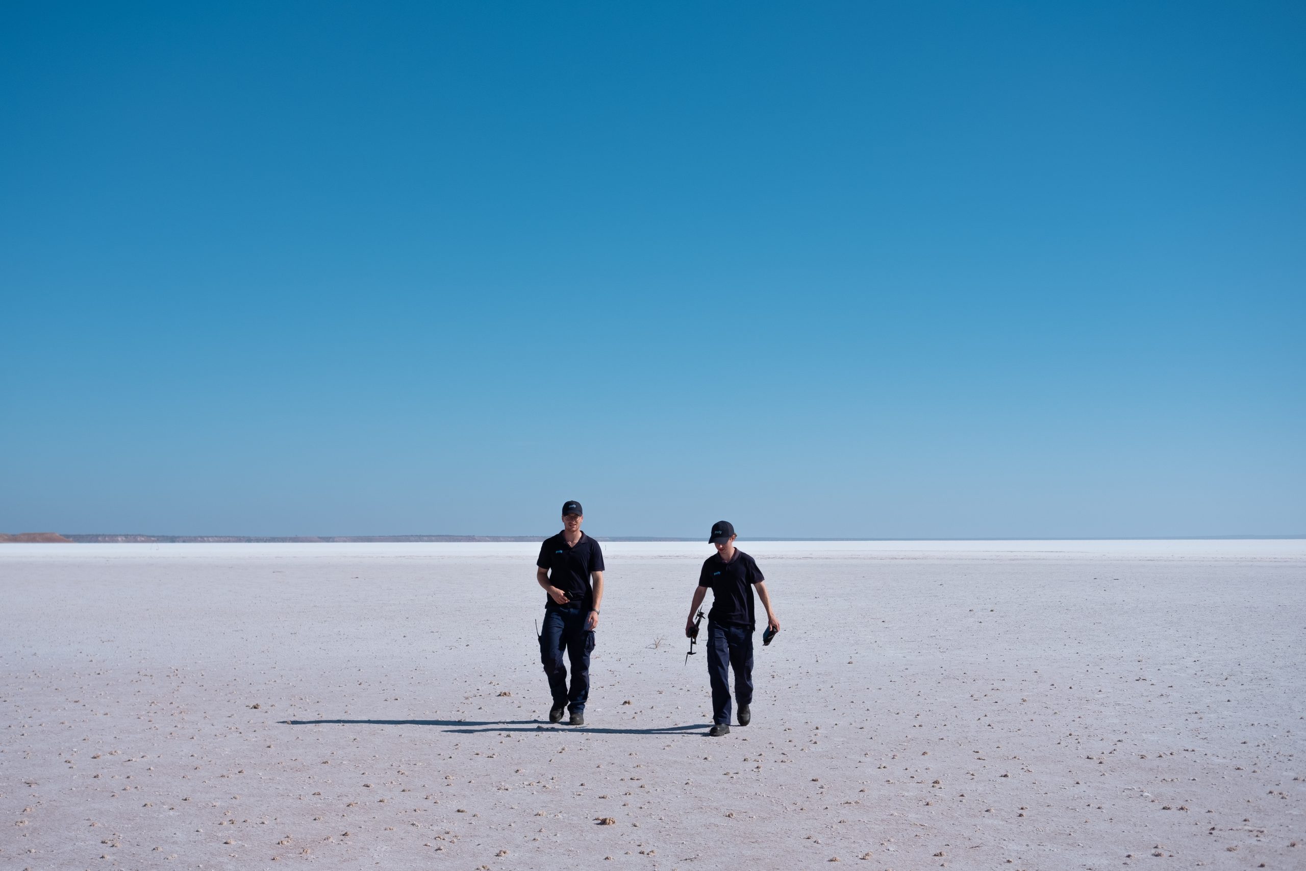 Rudi and Ben at Lake Hart, South Australia, shooting a commercial for Aurizon