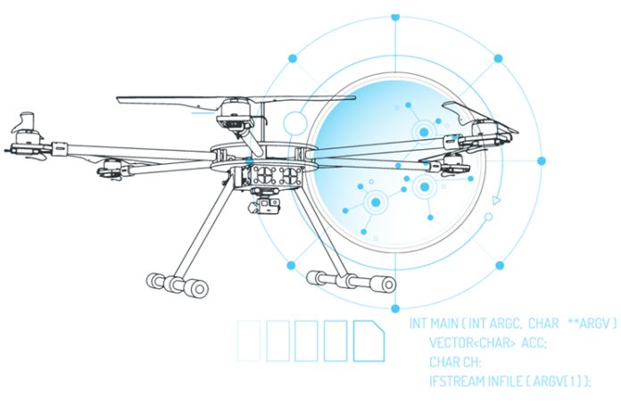 Technical illustration of a drone