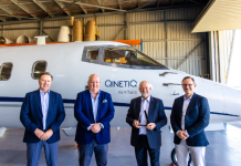 L-R: Greg Barsby, QinetiQ Australia, CASA’s Chris Monahan, award recipient Chris Sievers and Gary Stewart, QinetiQ Australia.