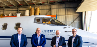 L-R: Greg Barsby, QinetiQ Australia, CASA’s Chris Monahan, award recipient Chris Sievers and Gary Stewart, QinetiQ Australia.