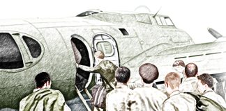 Artist impression of people boarding the Boeing B-17C, 40-2072, VH-CBA Bakers Creek, Qld 6:02 am, 14 June 1943