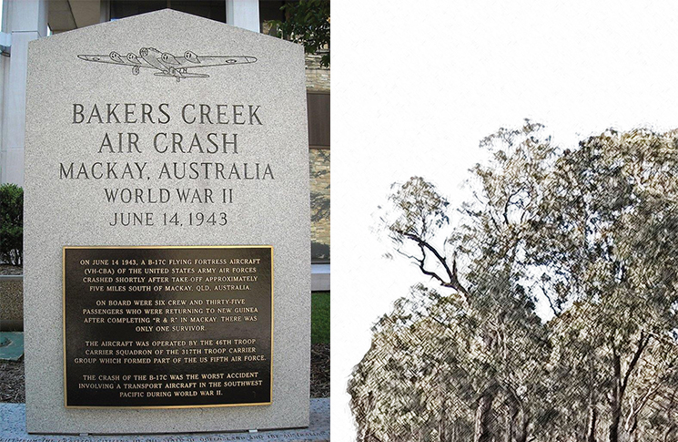 Stone memorial: Bakers Creek air crash Mackay Australia World War II June 14 1943
