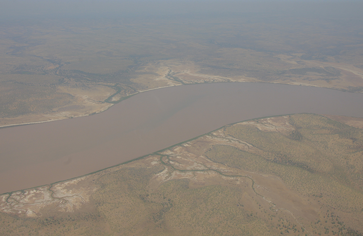 Aeriel shot of dust haze overhead NT's Victoria River