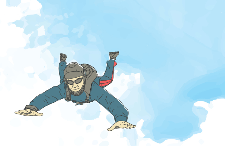 Illustration of sky diver free falling in the sky