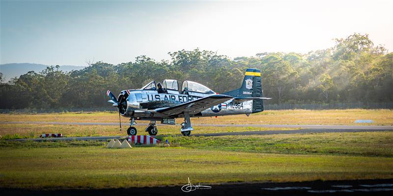 Club member Dean Hoye exits the runway at Warnervale after his graceful overfly of the runway in his T-28 Trojan as part of the 50th Anniversary celebrations. | Andy Smith photography
