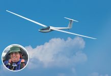 image of a glider with a headshot of Drew Mckinnie inset in the bottom left