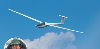 image of a glider with a headshot of Drew Mckinnie inset in the bottom left