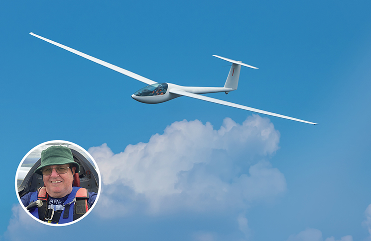 image of a glider with a headshot of Drew Mckinnie inset in the bottom left