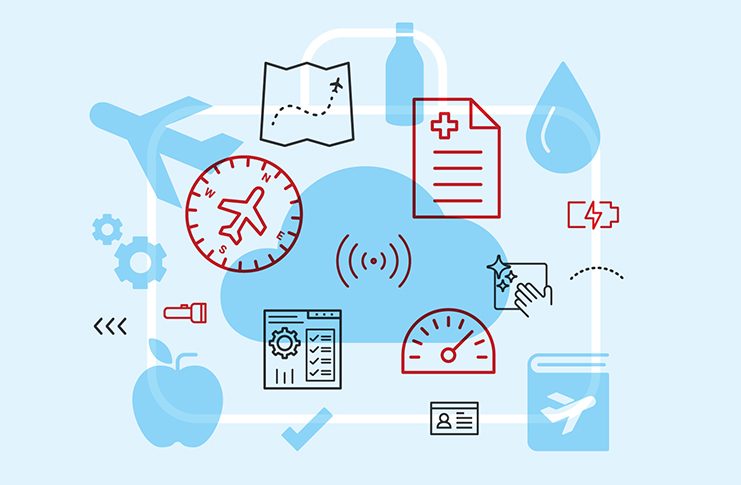 illustrations of the various items in a pilot's nav bag
