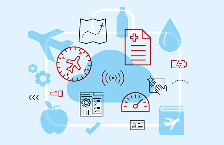 illustrations of the various items in a pilot's nav bag
