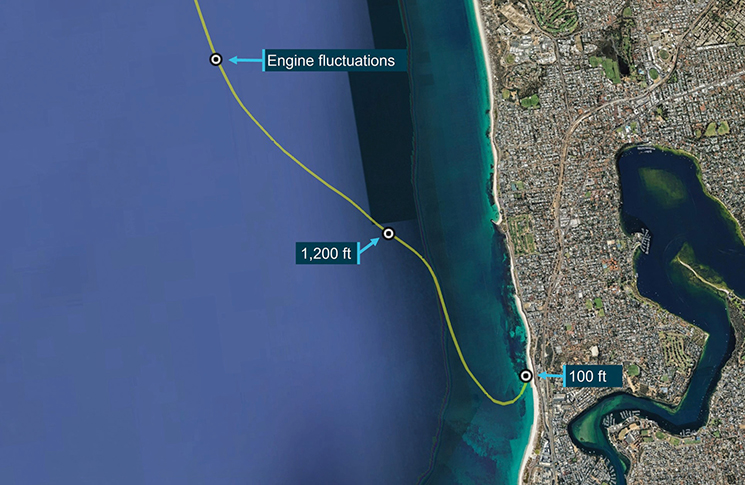 Google Earth image of the aircraft track