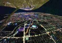 aerial image of the Melbourne city lights at night