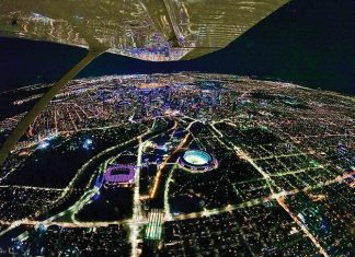 aerial image of the Melbourne city lights at night