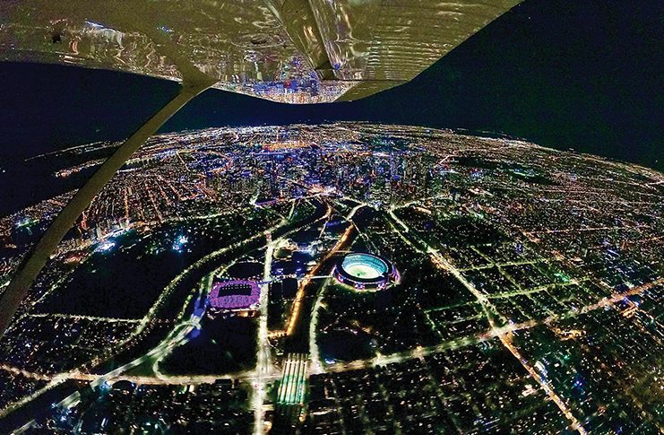 aerial image of the Melbourne city lights at night