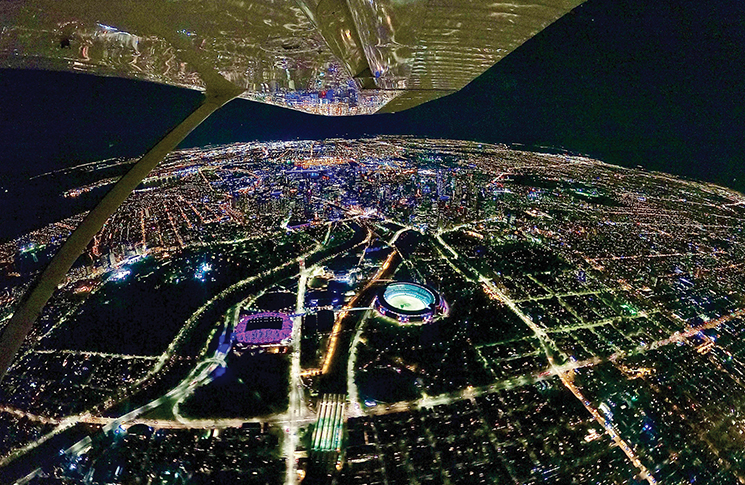 aerial image of the Melbourne city lights at night