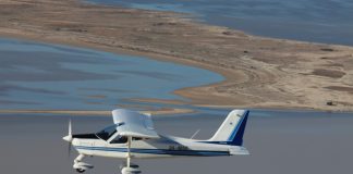 Tecnam P92 Super Echo (24-4850) flying over Lake Eyre, South Australia. Out-n-back, 2011.