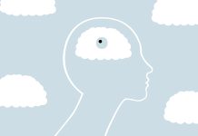 Sketch of a head with clouds sorrounding it