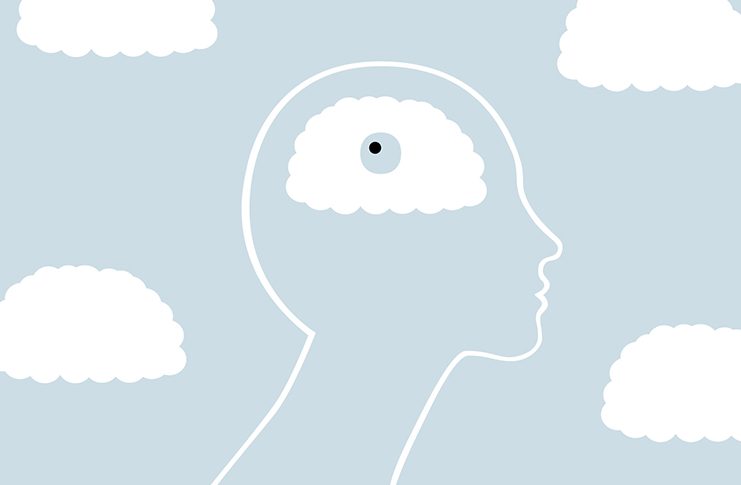 Sketch of a head with clouds sorrounding it