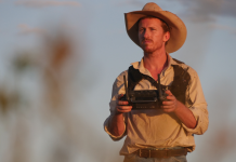 Luke Chaplain is flying a drone as part of his work with SkyKelpie, his drone mustering company.