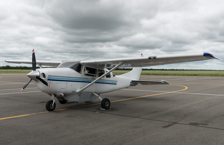 How decision-making models support safer flying A white Cessna 206 parked on an apron under a cloudy sky.