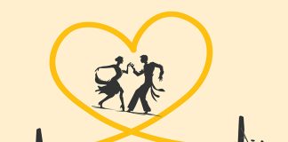 Taxiway tango Two people dancing in a yellow heart that shows the paths of two aeroplanes