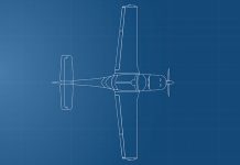 Fracture, fix and fly The outline of an aeroplane seen from above on a dark blue background