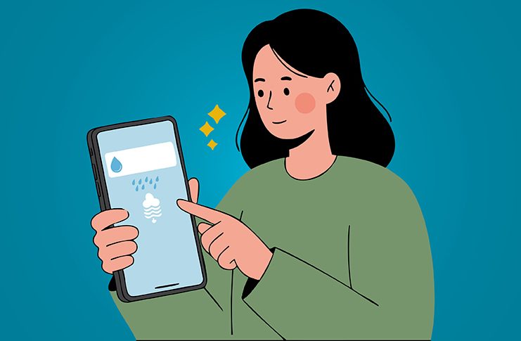 What brand is your weather? A woman checking the weather on her phone