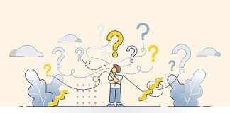 Who do I tell? A man with a bunch of question marks coming out of his head