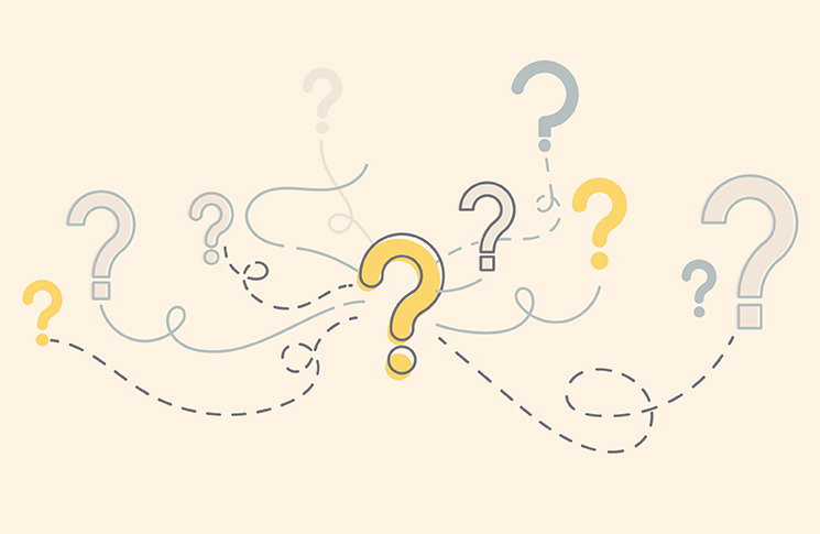 A bunch of question marks connected by curved lines
