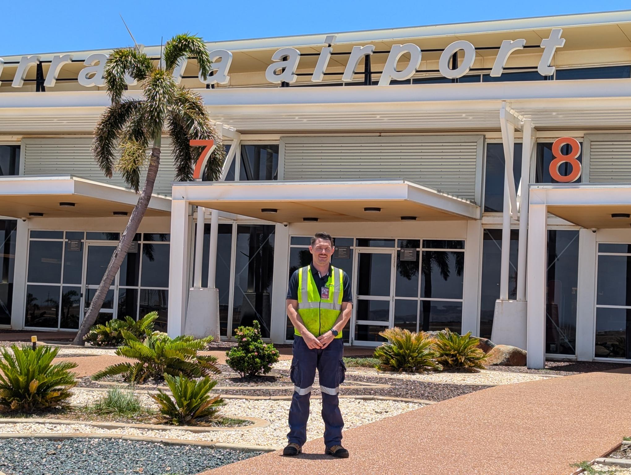 Jake Polkinghorne at work at Karratha Airport, Western Australia