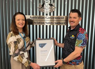 Hard work takes flight: Jake Polkinghorne awarded CASA Safety Manager Scholarship Jake Polkinghorne (right) receives the CASA Safety Manager Scholarship from Clare Willmont, Senior CASA Inspector (left), at CASA's Perth office.