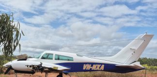The damaged Cessna 310R, VH-NXA, after the accident